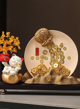 新中式入户玄关金山摆件客厅酒柜办公室招财猫装饰品乔迁新居礼品