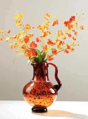 轻奢艺术玻璃中古艺术花瓶摆件现代客厅酒店玄关软装插花花器装饰