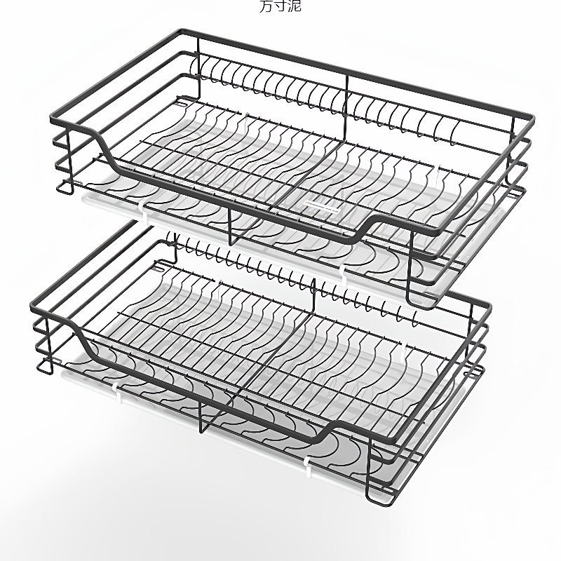 海帝斯黑304不锈钢拉篮厨房橱柜双层缓冲开门式碗碟碗柜抽屉 - 图2