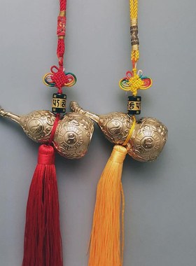 百草铜葫芦六字铜葫芦挂件二黑健康中式家居真言挂饰大小号