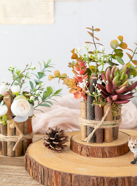 阿楹 田园植物鸟笼桌面摆件树枝木质ins奶茶店吧台橱窗仿真花装饰