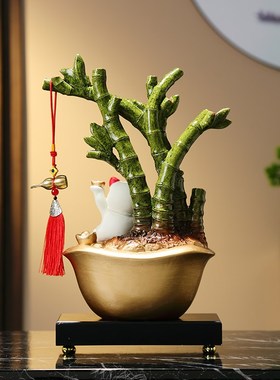 招财猫聚宝盆摆件店铺开业节节高升竹子装饰客厅玄关乔迁新居礼品