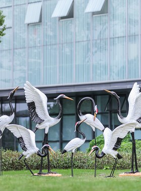 户外仿真动物仙鹤落地摆件玻璃钢雕塑水池塘草坪花园林吗美陈装饰