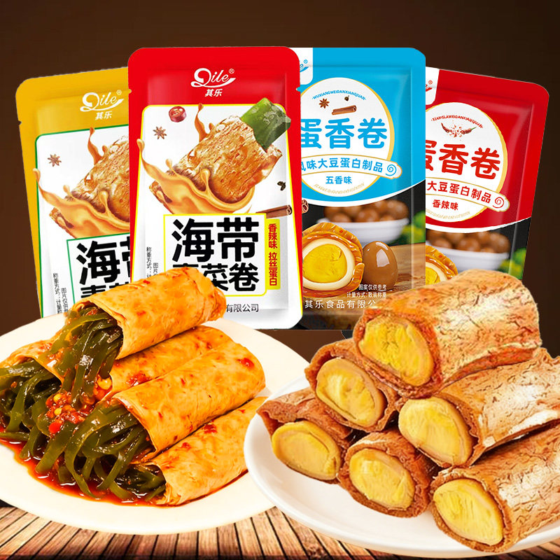 鹌鹑蛋豆卷海带夹心豆皮卷麻辣追剧解馋小零食豆干休闲小吃金针菇