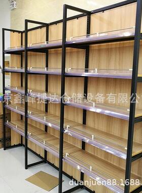 新款钢木超市货架精品黑色钢木超市便利店橱柜式展架商超货架