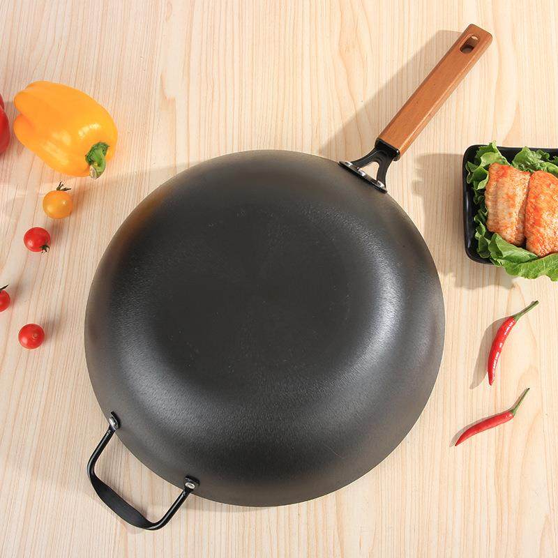 家用无涂层炒菜锅多功能少油烟平底铁锅木柄带耳不粘锅,淘宝优惠券,粉丝福利购,淘宝优惠卷