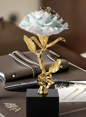 新中式轻奢高档纯铜花朵摆件客厅电视柜办公室装饰品创意乔迁礼物