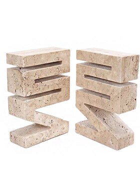 北欧风侘寂黄洞大理石层叠书立书挡客厅装饰摆件装饰书房家居饰品