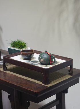 干泡台石托盘高脚陈列线条茶室明式镶嵌云酸枝款榫卯结构大红底座
