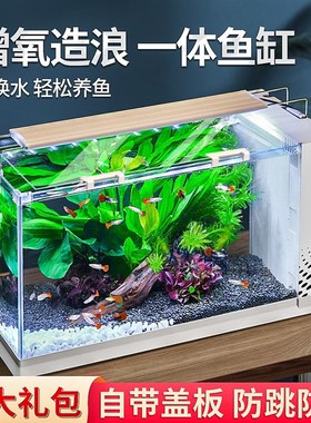 鱼缸客厅2024新款超白玻璃水族箱中小型懒人生态缸造景金鱼水草缸