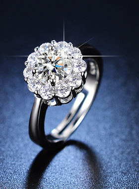 925莫桑石戒指女一克拉六爪结婚戒指求婚情侣对女友老婆生日礼物