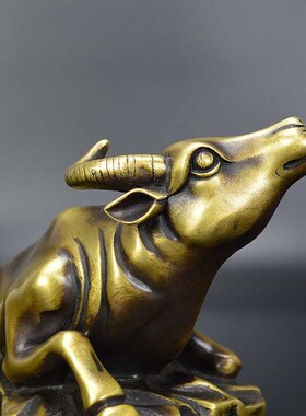 纯铜牛摆件黄铜生肖牛卧牛丑牛家居客厅办公室摆设仿古铜器工艺品