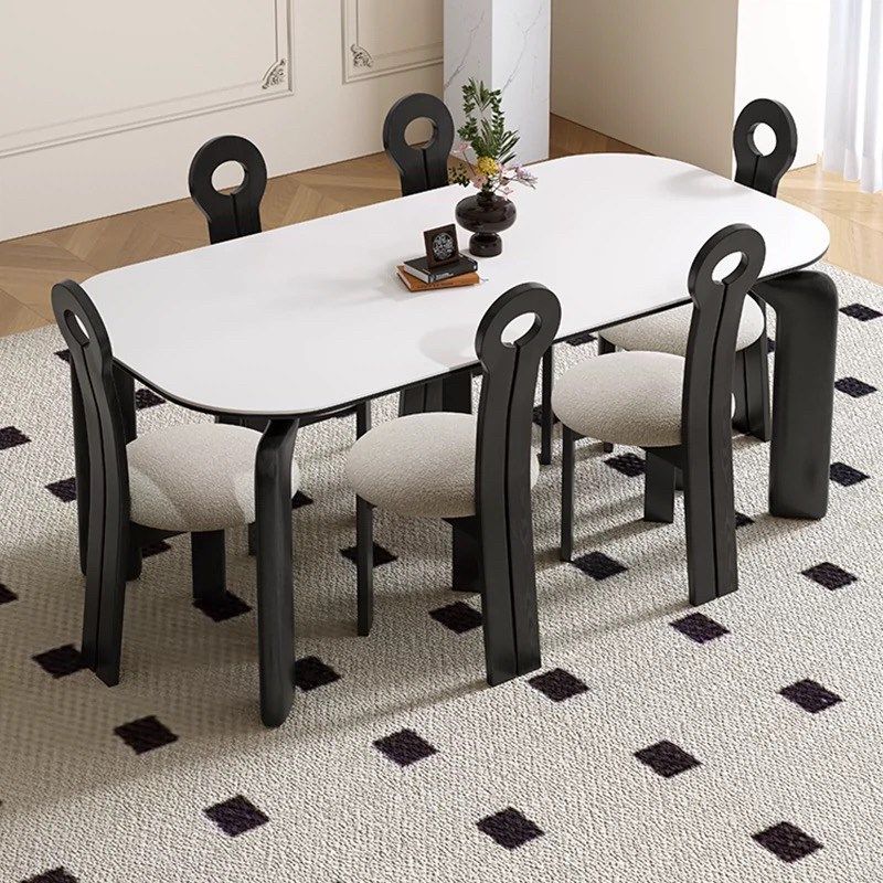 北欧奶油中古风岩板餐桌椅组合现代简约家用小户型大象腿岩板餐桌,淘宝优惠券,粉丝福利购,淘宝优惠卷