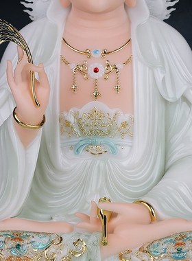 观音菩萨佛像供奉家用南海观世音菩萨仿汉白玉散财童子龙女摆件