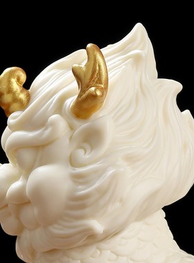 可爱中国风陶瓷麒麟招财摆件 德化白瓷工艺客厅办公室国潮装饰品