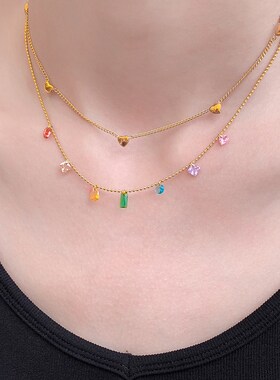 可水洗不掉色高级小众立体桃心印记多颗爱心项链金色锁骨链毛衣链