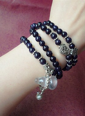 特色佛珠蓝砂石手串水晶配饰品民族风手链女云南复古时尚首饰礼物