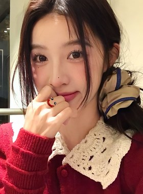 可爱笑脸戒指女士小众设计闺蜜开口食指戒时尚个性高级感指环配饰