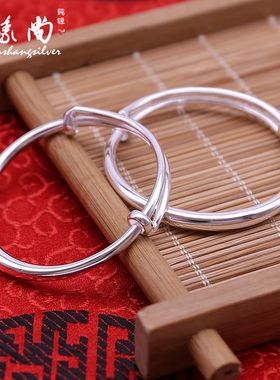 光面999纯银手镯男女宝宝银饰儿童银镯子小孩子带婴儿一对亲子款