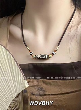 民族风藏式九眼天珠编绳项链女小众复古转运财神汉服配饰锁骨链男