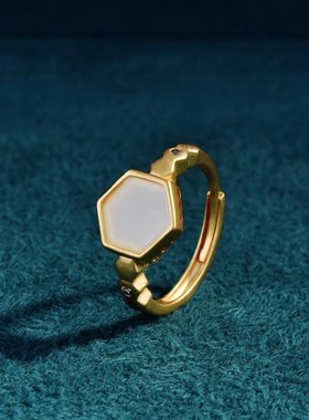 六角白玉首饰套装女小众个性设计创意项链手链戒指耳环饰品四件套