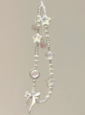 珍珠流星蝴蝶结吊坠手机壳挂绳cc