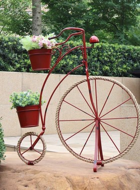 户外自行车花架做旧铁艺庭院花园阳台布置欧式橱窗装饰品园艺摆件
