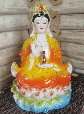 陶瓷色油观音佛像家用居家供奉白玉摆件白瓷南海观世音菩萨像