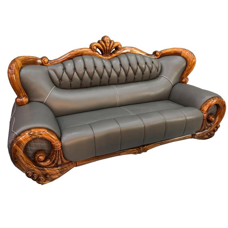 欧洛馨欧式乌金木实木真皮沙发美中式豪华别墅大户型123客厅组合 - 图3