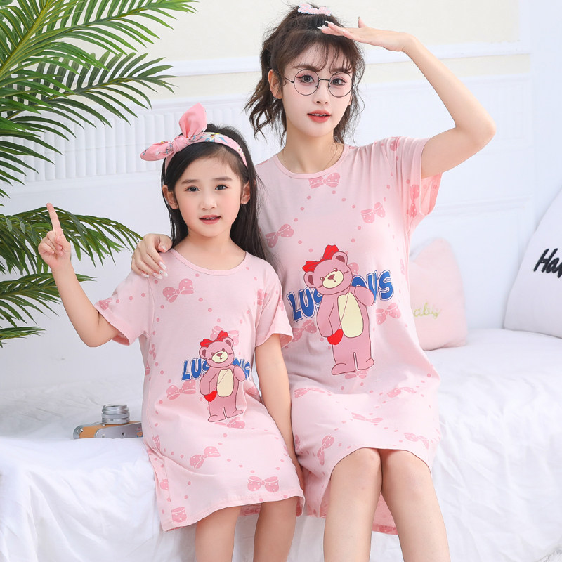 亲子纯棉儿童睡衣睡裙女童春夏季短袖薄款女孩大童可爱公主母女装,淘宝优惠券,粉丝福利购,淘宝优惠卷