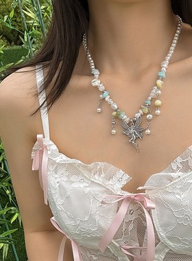 天使吊坠仿松石珍珠项链女 秋季新潮甜美个性网红旅拍气质锁骨链