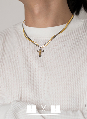 小众设计项链男女高街双蛇骨链救赎之翼十字架吊坠锁骨链个性配饰