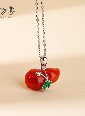 红玛瑙葫芦吊坠925银红色项链