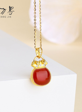 红玛瑙福袋项链本命年送女生