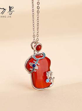 红玛瑙吊坠红色宝石项链