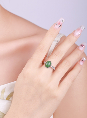 天然和田玉蛋面戒指女款