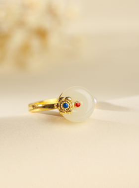 天然和田玉平安扣戒指女款