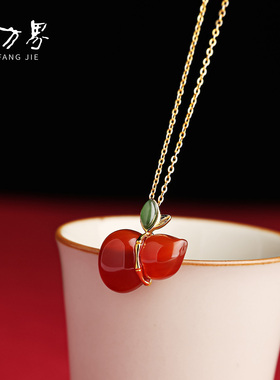 石方界S925银红玛瑙吊坠正品温润精致项链女款送礼送妈妈本命年