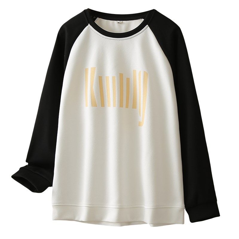 宛宛大码卫衣女胖mm秋季2024新款减龄圆领印花拼色宽松休闲套头衫,淘宝优惠券,粉丝福利购,淘宝优惠卷