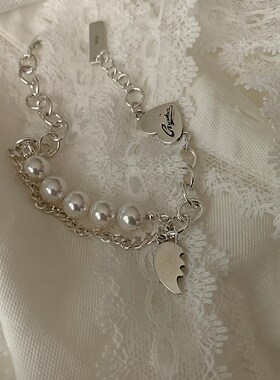 纯银手链女小众设计高级感轻奢冷淡风潮简约珍珠双层森系闺蜜手饰