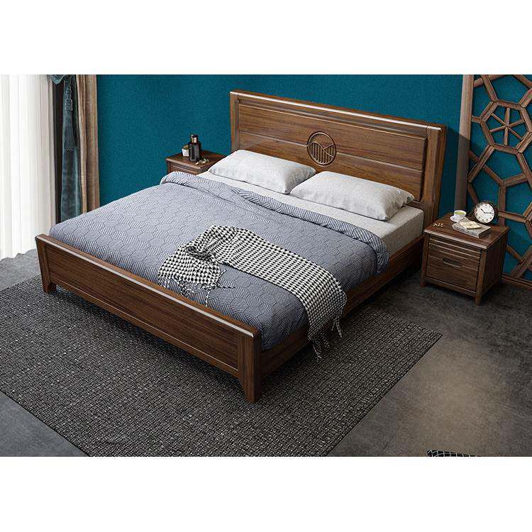 新中式胡桃木实木床1.8米双人床2米大床1.5m单人床高箱储物主卧床 - 图2