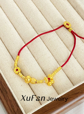 新中式复古金色葫芦手链小众设计高级感红绳古风编织手绳饰品批发