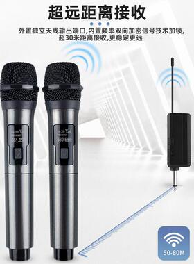 无线麦克风家用户外KTV直播声卡音响唱歌演出一拖二动圈话筒