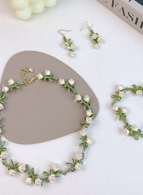 铃兰花项链2022新款女轻奢小众设计珍珠锁骨链简约高级感耳环手链