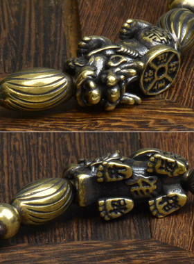 女式手环纯铜手镯国风情侣饰品招财进宝貔貅手链复古活扣调节