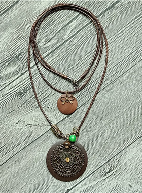 复古羽毛长款项链复古民族风木质文艺范挂件女士毛衣链衣服配饰品