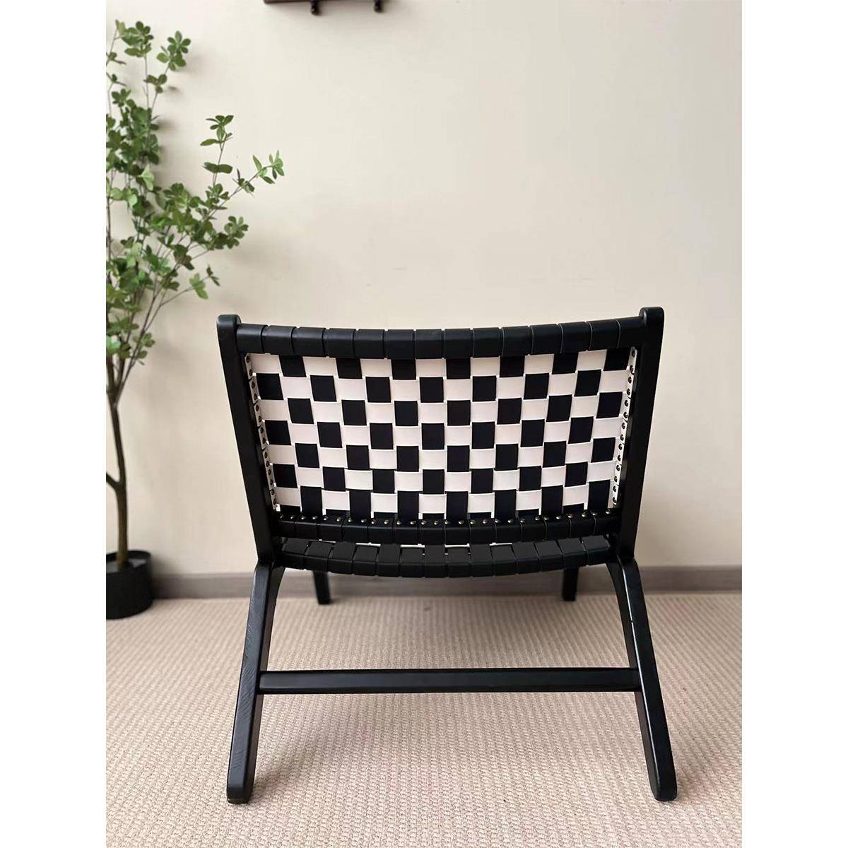 设计师款马鞍皮单人实木休闲靠背躺椅懒人沙发小户型客厅阳台家用 - 图3