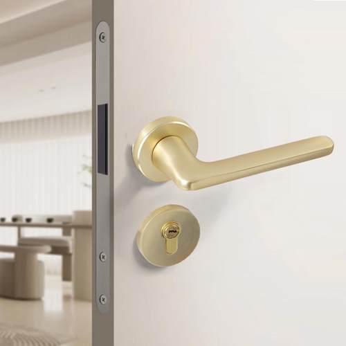 简约风格铜拉丝门锁卧室把手分体锁静音实木家用现代房静谧房间门 - 图2