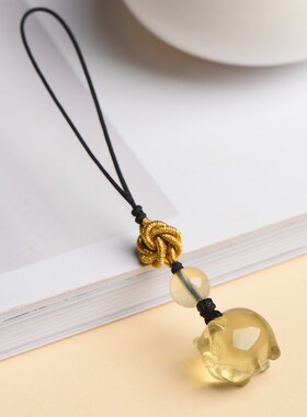 天然黄水晶可爱猪小猪个性项链包挂钥匙扣男女情侣挂坠送闺蜜礼物