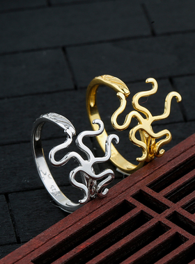 925银不规则调整戒指空托 复古DIY戒托 貔貅银托男女开口银戒空托